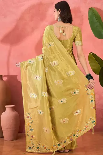 Green woven design banarasi saree with blouse piece