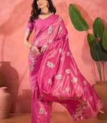 Pink floral woven design zari kanjeevaram saree