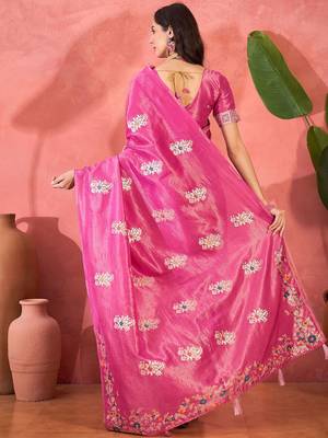 Pink floral woven design zari kanjeevaram saree 3