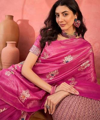 Pink floral woven design zari kanjeevaram saree 5