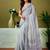 Grey dabu printed  linen ready to wear saree with unstitched blouse