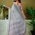 Grey dabu printed  linen ready to wear saree with unstitched blouse