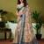 Cream dabu printed  linen ready to wear saree with unstitched blouse