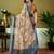 Cream dabu printed  linen ready to wear saree with unstitched blouse