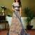 Cream dabu printed  linen ready to wear saree with unstitched blouse