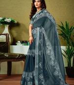 Grey dabu printed  linen ready to wear saree with unstitched blouse