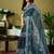 Grey dabu printed  linen ready to wear saree with unstitched blouse