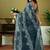 Grey dabu printed  linen ready to wear saree with unstitched blouse