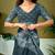 Grey dabu printed  linen ready to wear saree with unstitched blouse