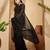 Black checked embellished sequinned saree with unstitched blouse