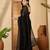 Black checked embellished sequinned saree with unstitched blouse