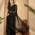Black checked embellished sequinned saree with unstitched blouse