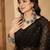 Black checked embellished sequinned saree with unstitched blouse