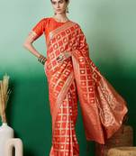 Orange zari woven kanjeevaram saree with blouse piece