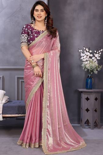 Pink embroidered lace border with matching blouse piece