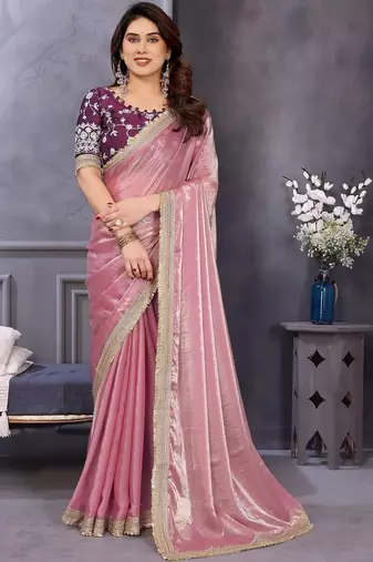Pink embroidered lace border with matching blouse piece