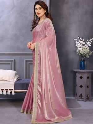 Pink embroidered lace border with matching blouse piece 2