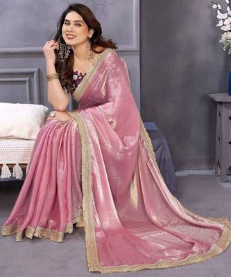 Pink embroidered lace border with matching blouse piece 3