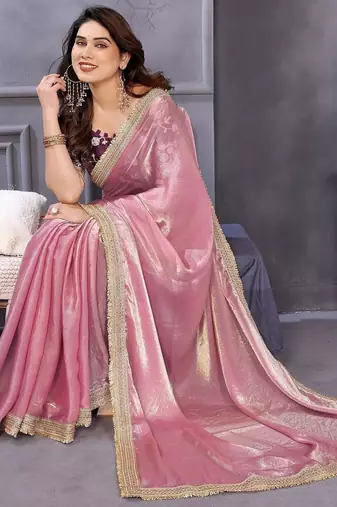Pink embroidered lace border with matching blouse piece