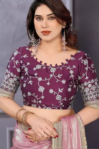 Pink embroidered lace border with matching blouse piece