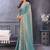 Blue embroidered lace border saree with matching blouse piece