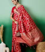 Red zari woven kanjeevaram saree with blouse piece