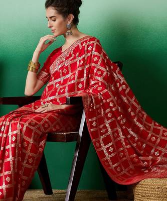 Red zari woven kanjeevaram saree with blouse piece 5
