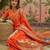Orange ethnic motifs zari saree with blouse piece