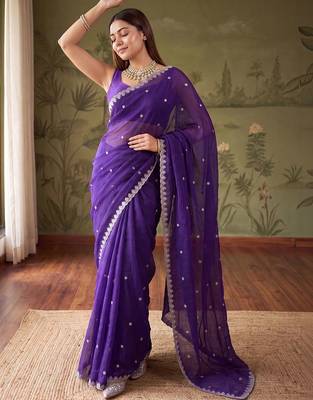 Purple floral embroidered tissue designer saree 2