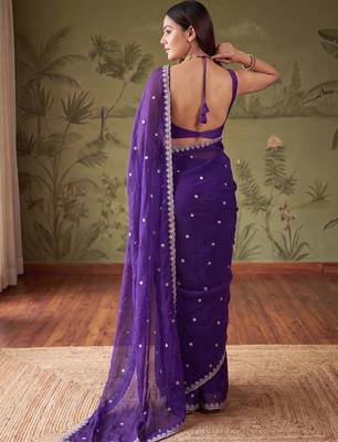 Purple floral embroidered tissue designer saree 4