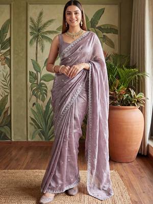 Lavender floral embroidered tissue designer saree 1