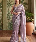 Lavender floral embroidered tissue designer saree