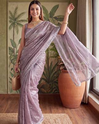 Lavender floral embroidered tissue designer saree 2