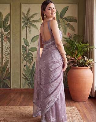 Lavender floral embroidered tissue designer saree 3