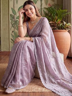 Lavender floral embroidered tissue designer saree 4