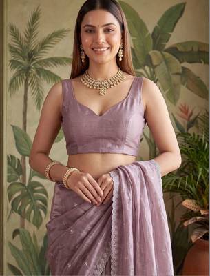Lavender floral embroidered tissue designer saree 5