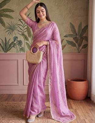 Lavender floral embroidered tissue designer saree 1
