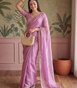 Lavender floral embroidered tissue designer saree
