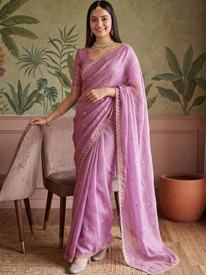 Lavender floral embroidered tissue designer saree 2