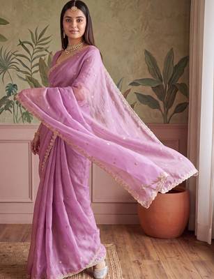 Lavender floral embroidered tissue designer saree 3