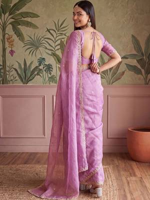 Lavender floral embroidered tissue designer saree 4