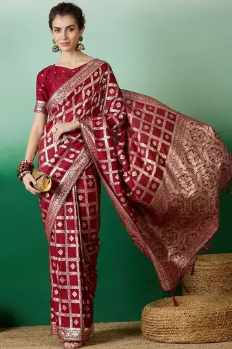Maroon zari woven kanjeevaram saree with blouse