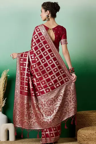 Maroon zari woven kanjeevaram saree with blouse