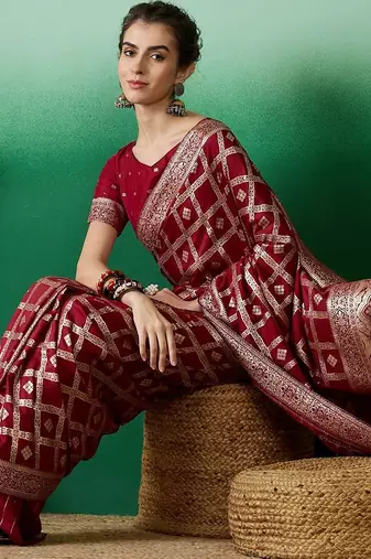 Maroon zari woven kanjeevaram saree with blouse