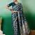 Teal zari woven checkered saree with blouse