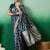 Teal zari woven checkered saree with blouse