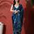 Blue ready to wear satin floral digital printed saree