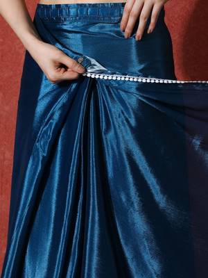 Blue ready to wear satin floral digital printed saree 5