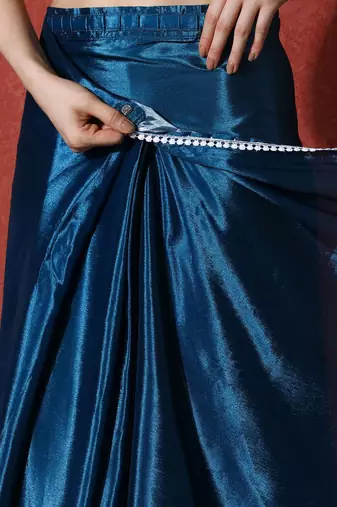Blue ready to wear satin floral digital printed saree