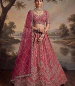 Dark Pink Embroidered Silk Blend Bridal Lehenga Choli Set